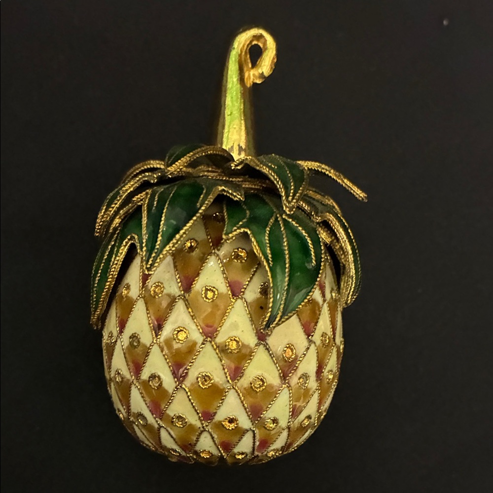 Alessandra Glass Victorian Enamel Cloisonne Pineapple Floral Egg Ornament
